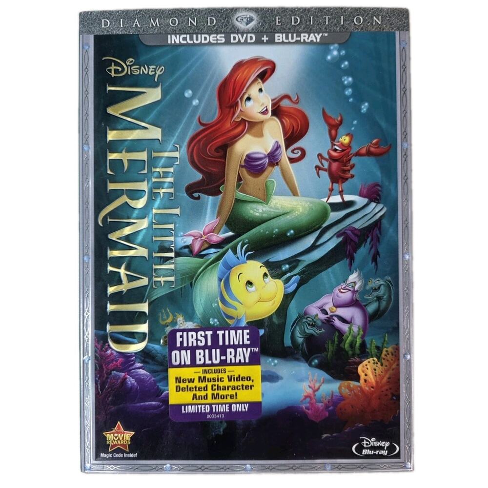 DISNEY THE LITTLE MERMAID BLU-RAY 3D + BLU-RAY + DVD + SLIPCOVER NEW